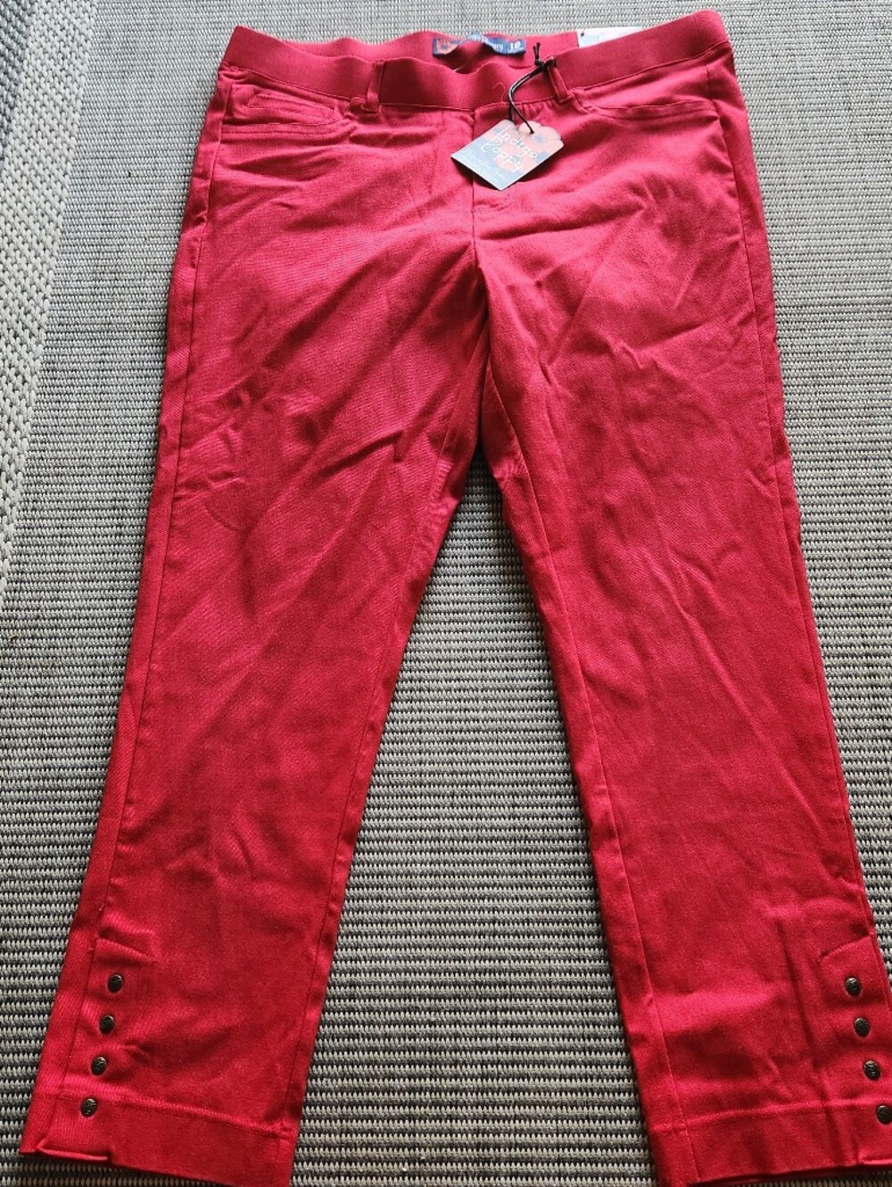 NWT Indigo Poppy Red Crop Pants Size 18 Button Hem Ankle Capris Nine to Five